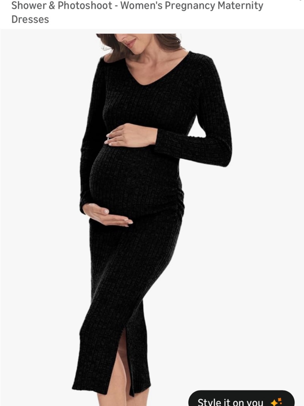 Black Maternity Knit Midi Dress - Women's Pregnancy Dress